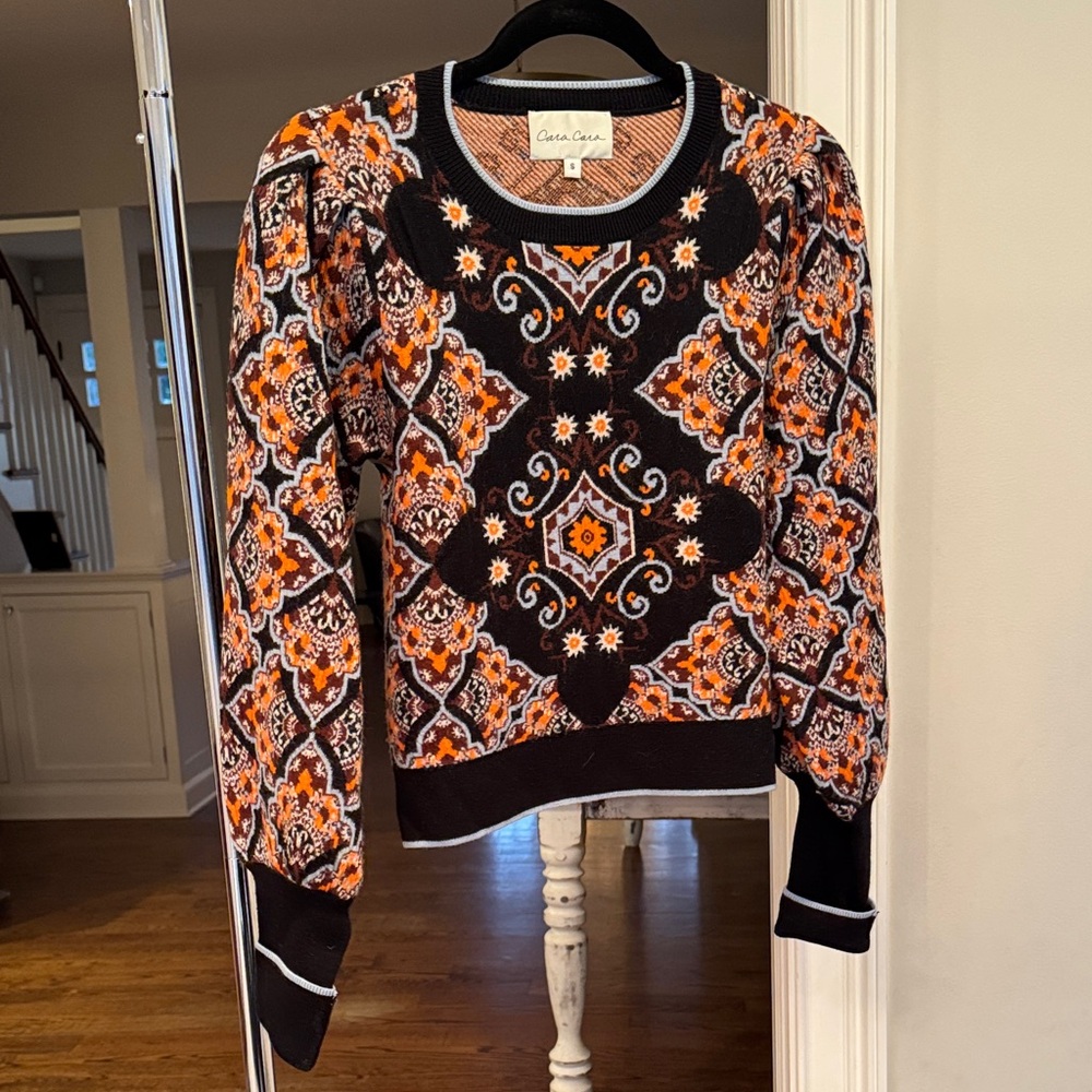 Cara Cara Black and Orange Geometric Sweater